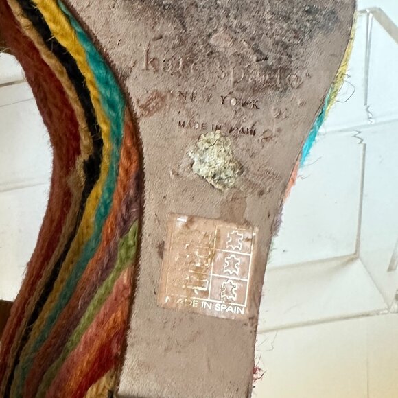 KATE SPADE SZ11 RAINBOW PLATFORM TAN PATENT LEATHER HIGH WEDGE ESPADRILLE SANDAL - Picture 7 of 8